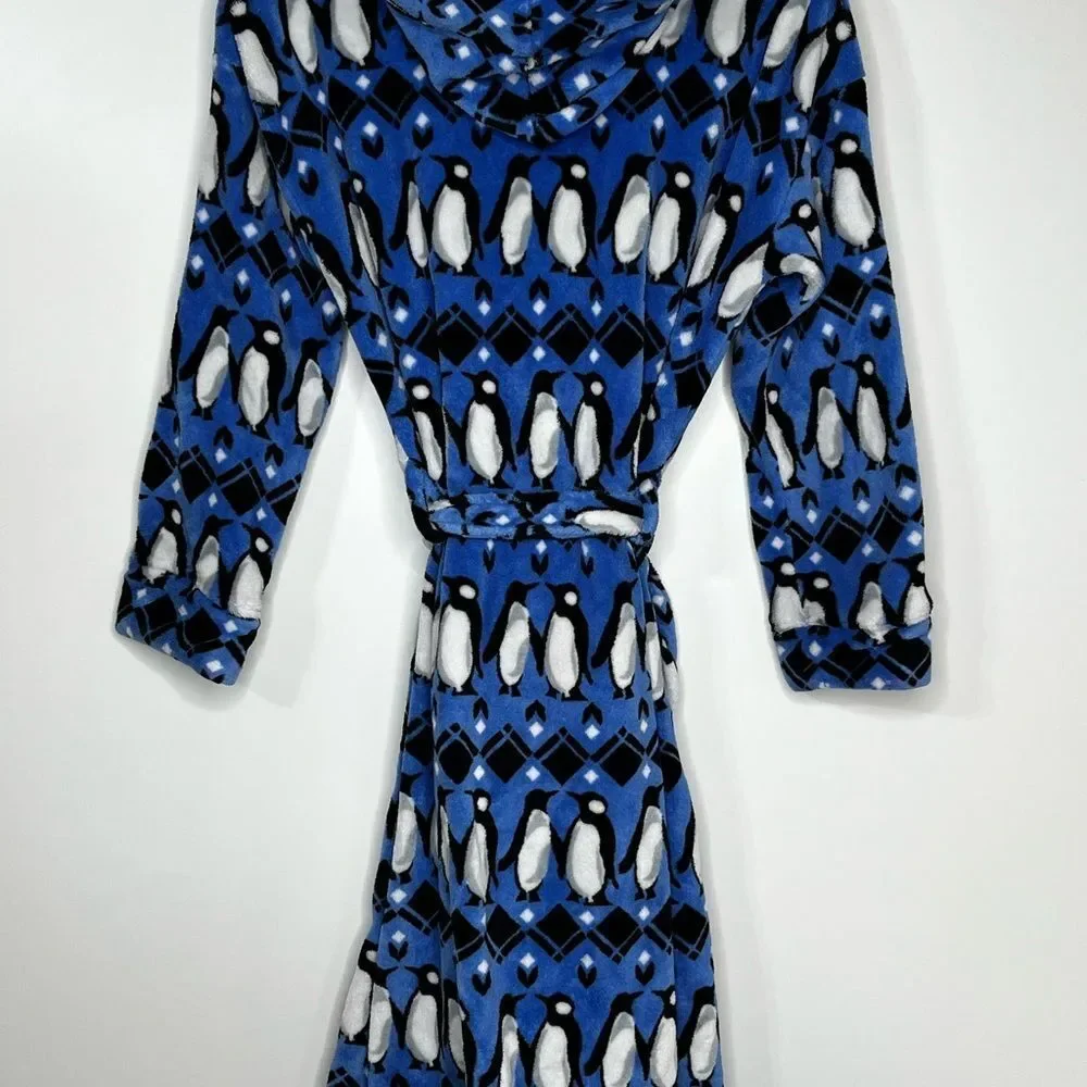 Vera Bradley Penguin Hooded Fleece Robe‎ With Belt Front Pockets Women's S/M